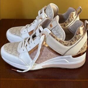 Michael Kors Beige and Gold Lace-Up Sneakers